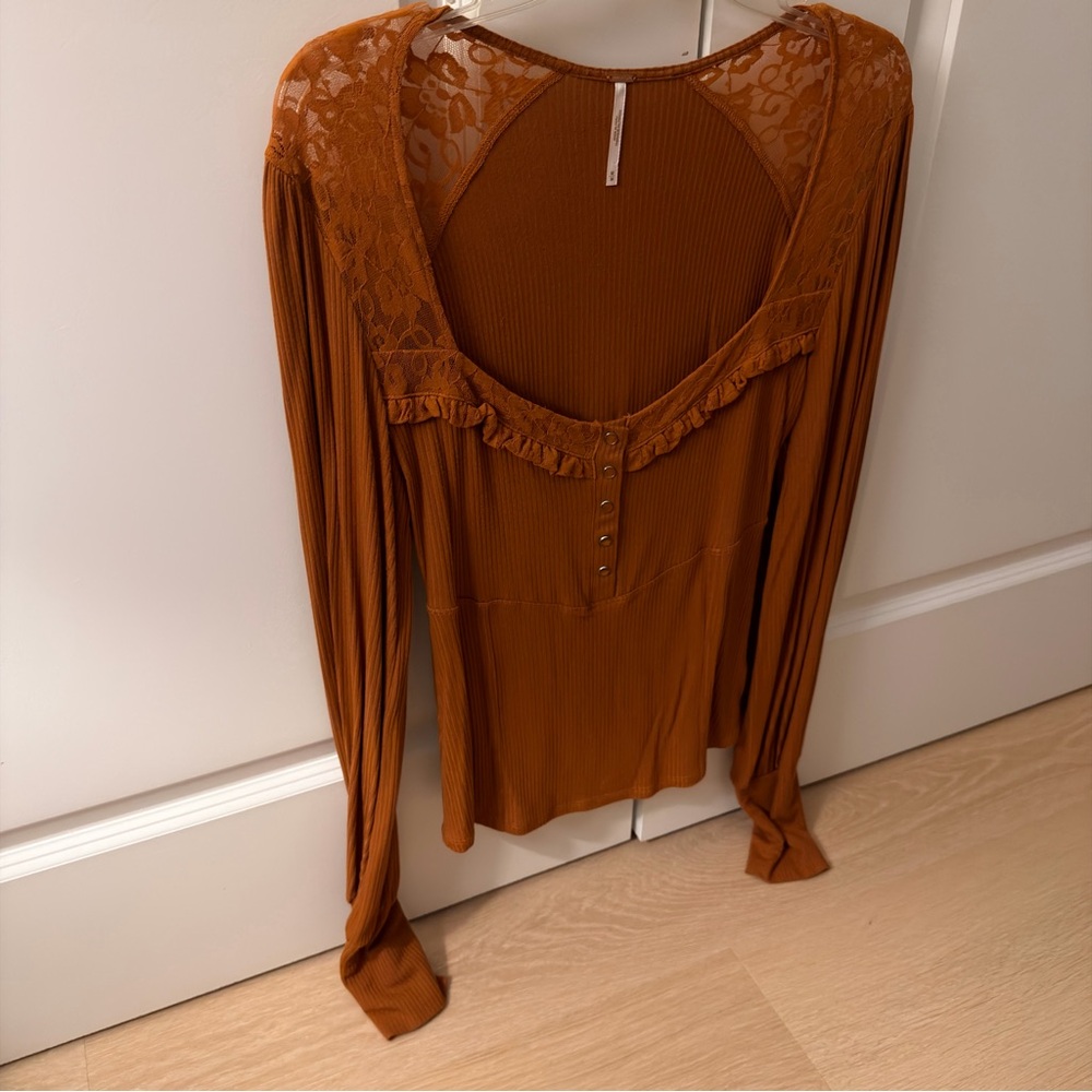 Free People Rust Lace Blouse